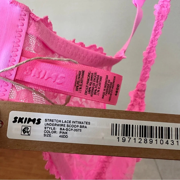 Skims‎ Stretch lace Intimates Underwire Scoop bra Pink BA-SCP-3575 size 46DD - Picture 4 of 8